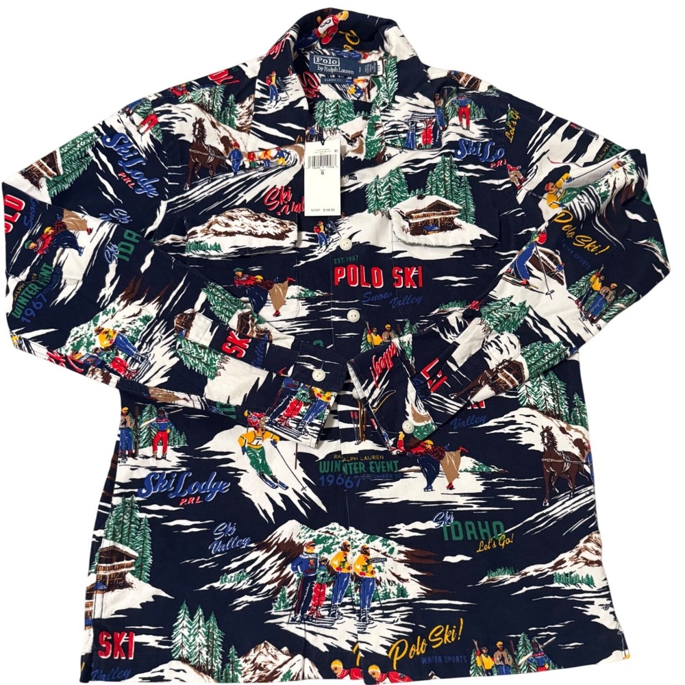 Polo Ralph Lauren‎ Mens Classic Fit Corduroy Navy Winter Holiday Shirt Size S - Picture 4 of 8